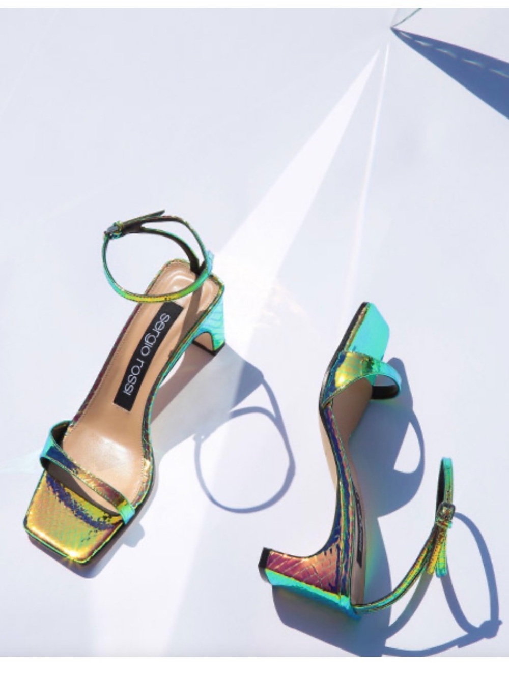 Sergio Rossi iridescent teal-green ankle-strap block heels